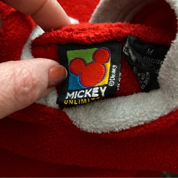 Vintage 90s Disney red Mickey fleece pullover hoodie unisex size medium sweater - Picture 5 of 6